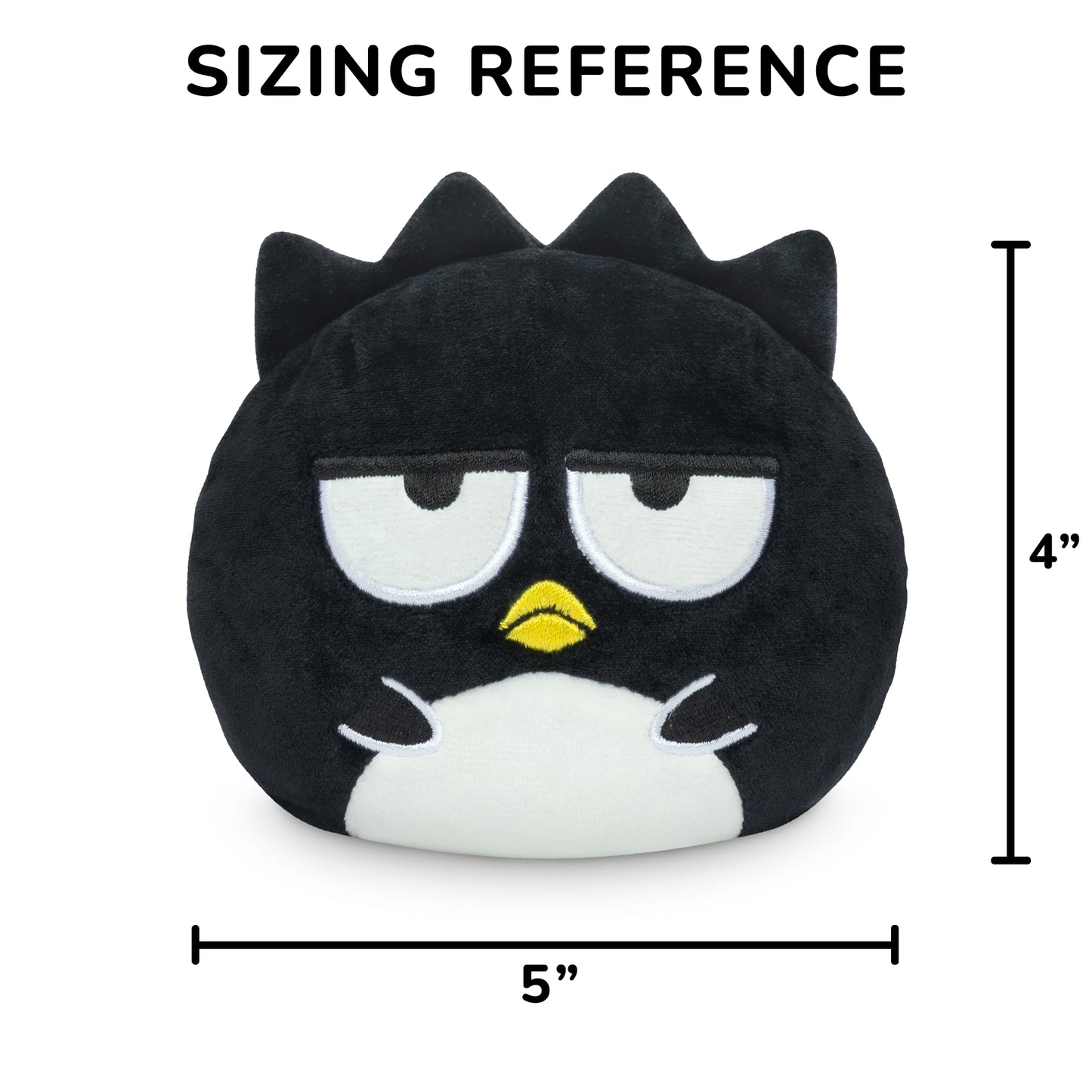 Pompompurin & Badtz-Maru 4" Reversible Plushie showing a sizing reference of four inches in height