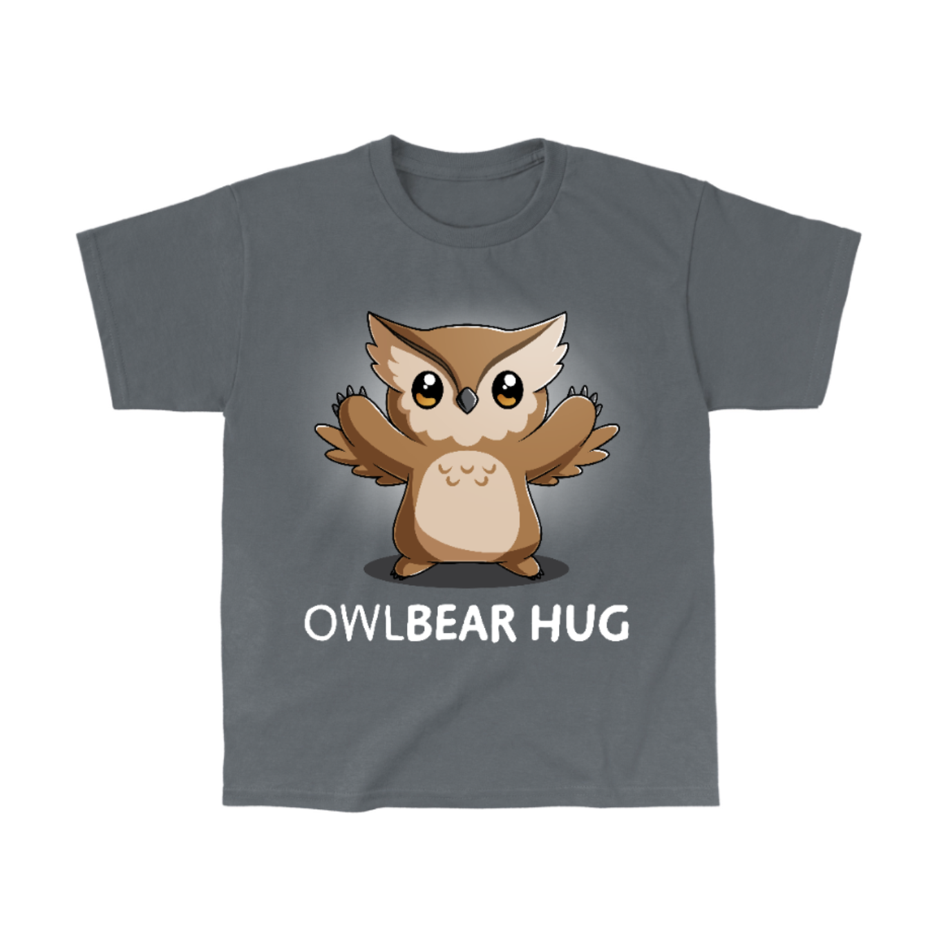Classic Cotton T-shirt_TeeTurtle charcoal gray Classic Cotton T-shirt featuring the words "owlbear hug" under a cute owlbear with open arms.