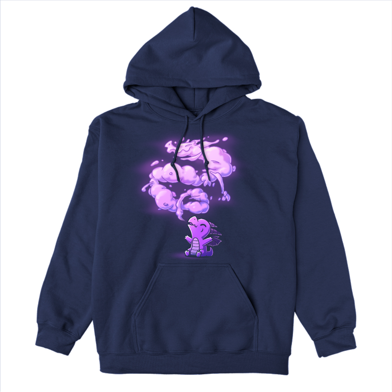 Pullover Hoodie_TeeTurtle navy The Dragon Within Pullover Hoodie featuring a purple baby dragon exhaling smoke that twists above them in the shape of a powerful adult dragon.
