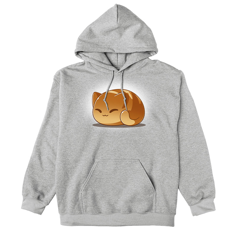 Pullover Hoodie_TeeTurtle heather gray Cat Loaf apparel featuring a cat loaf curled in a happy loafing position.