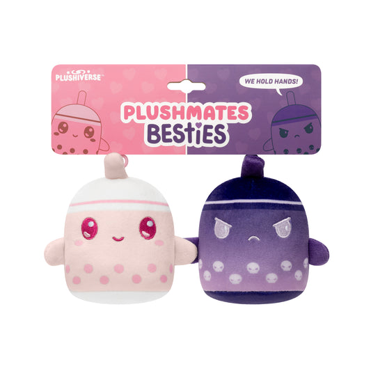 A package with two Plushiverse Bubble & Baddie Plushmates Besties plush toys including magnetic hands from TeeTurtle.