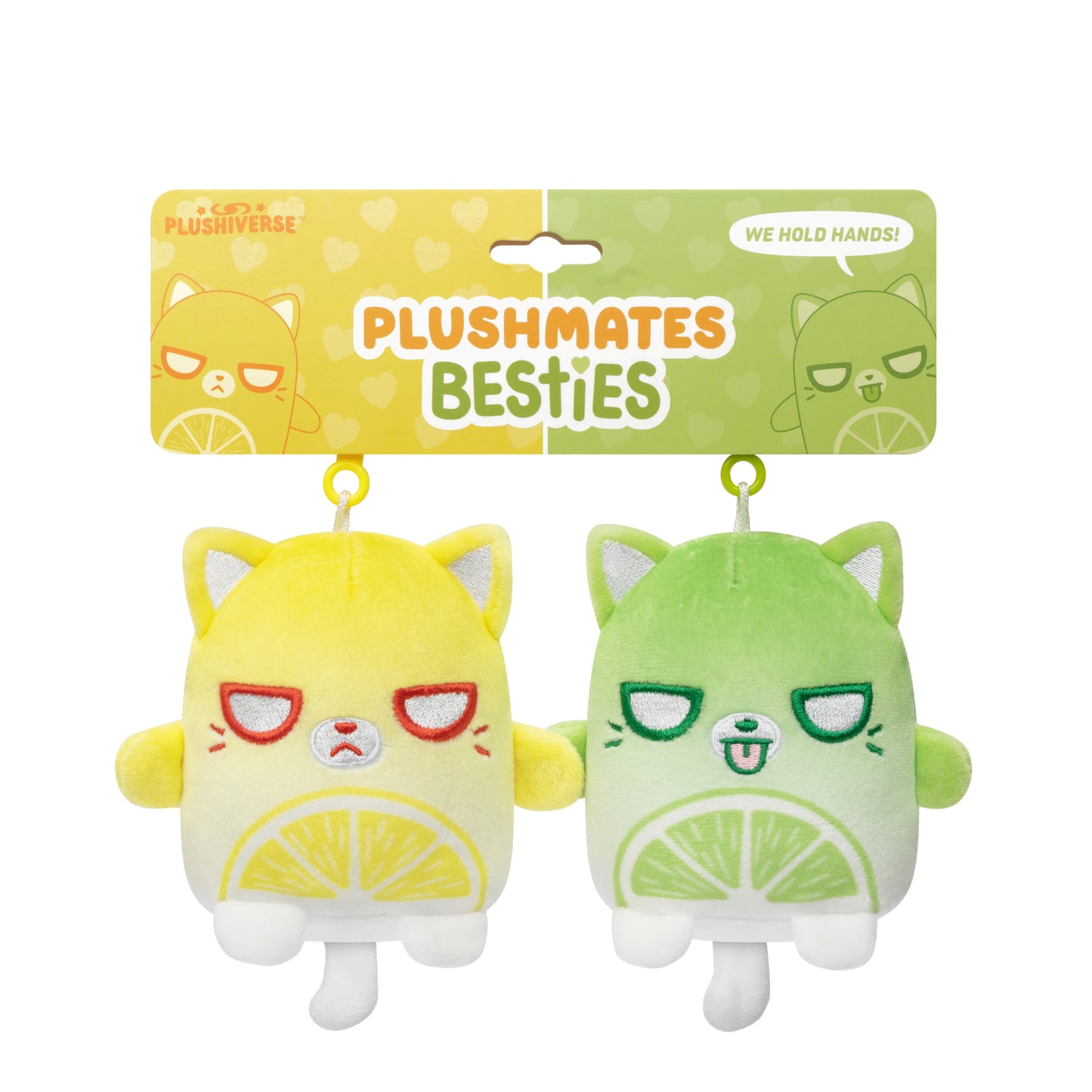 Two Plushiverse Sourpuss Plushmates Besties in a package with lemons on them, perfect as bag charms by TeeTurtle.