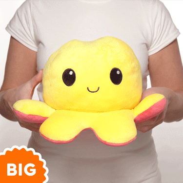 Introducing the TeeTurtle Big Reversible Octopus Plushie (Yellow + Red) by TeeTurtle, a big octopus plush toy that is both adorable and entertaining! With its reversible design, this big octopus