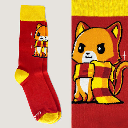 Brave Kitty Socks by TeeTurtle, featuring a cat wearing a scarf, perfect for wear with pride.