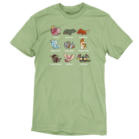 A Derpy Monster Hunter Grid t-shirt with different animals on it.