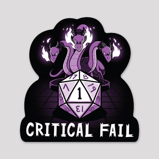 A cute TeeTurtle Critical Fail Sticker, made of water-resistant vinyl, with the words 