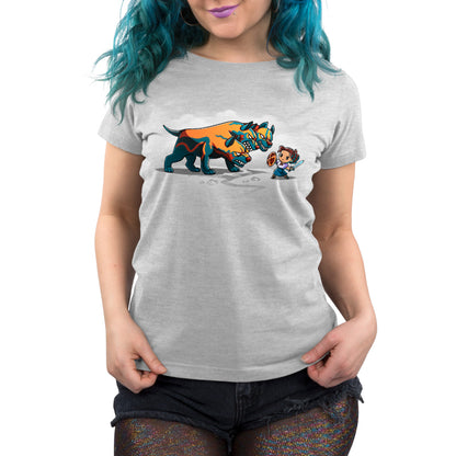 An officially licensed Luisa and Cerberus women's T-shirt featuring the image of Luisa from Encanto alongside a bear, made by Disney.