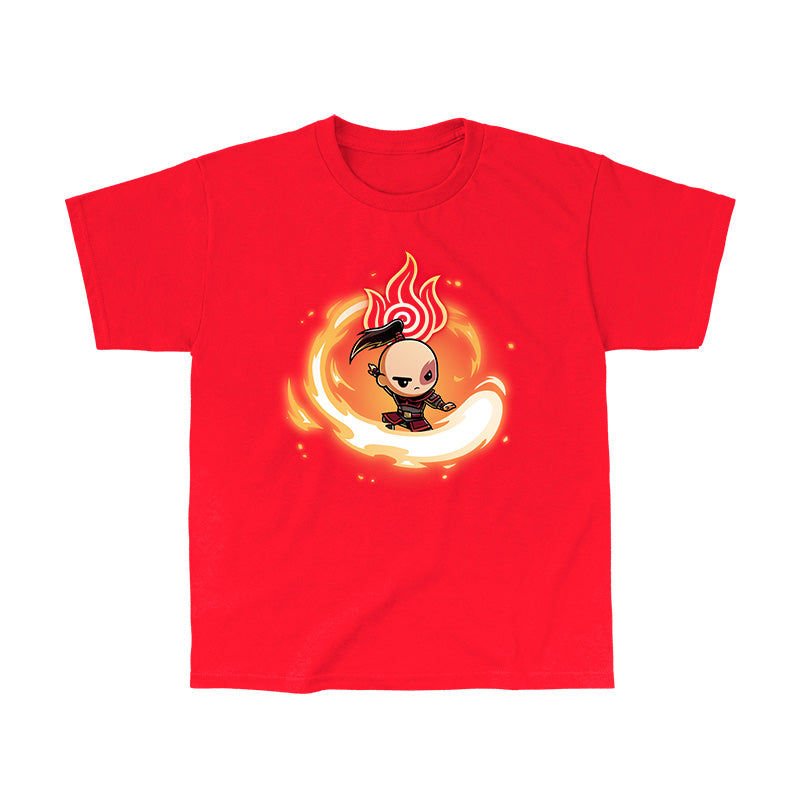 Classic Cotton T-shirt_TeeTurtle red Fire Nation Classic Cotton T-shirt featuring Zuko from Avatar: The Last Airbender surrounded by a swirl of fire with a determined expressin on his face and the fire nation symbol behind and above him.