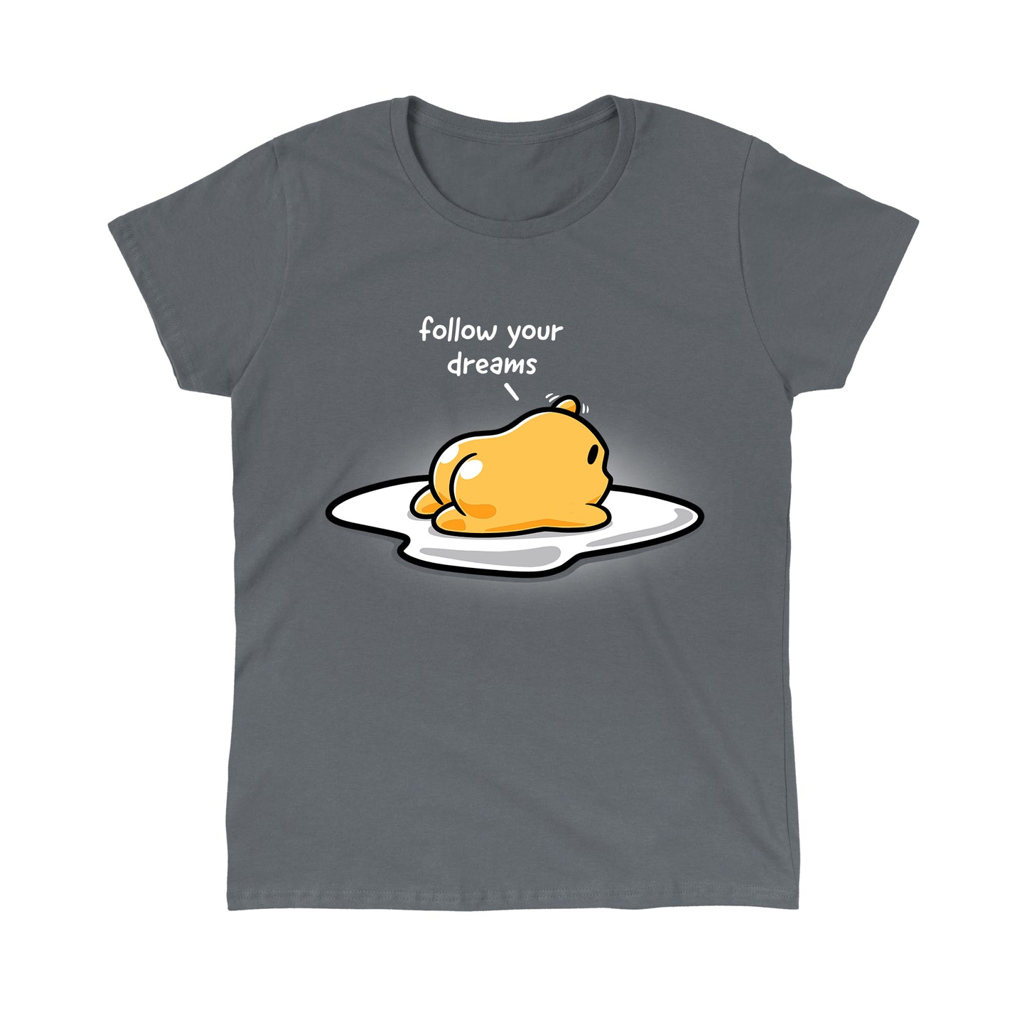 Classic Cotton T-shirt_TeeTurtle Follow Your Dreams (Gudetama) Charcoal Gray t-shirt featuring (Gudetama) with the words "follow your dreams".