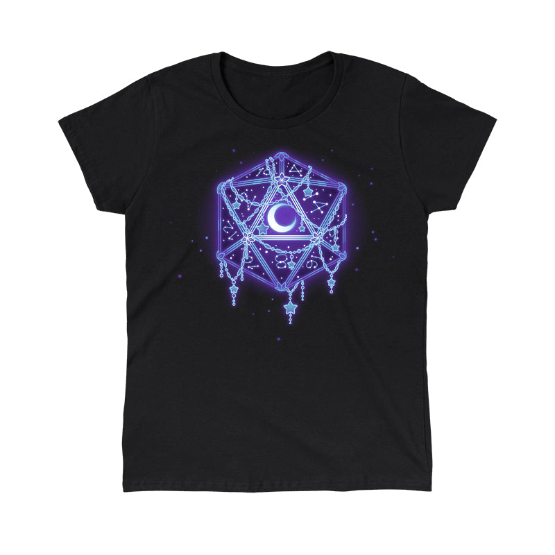 Classic Cotton T-shirt_TeeTurtle black Celestial D20 apparel featuring an artistic D20 wrapped in beading, with a moon and constellations inside of it.