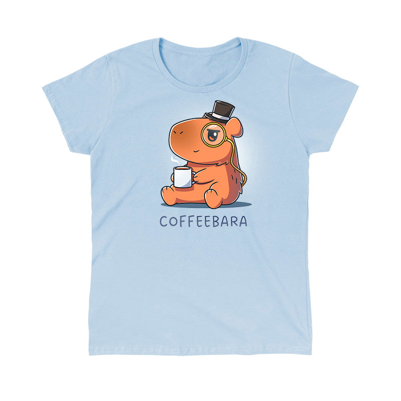Classic Cotton T-shirt_TeeTurtle light blue Coffeebara apparel featuring a capybara wearing a top hat and monocle holding a cup of coffee.