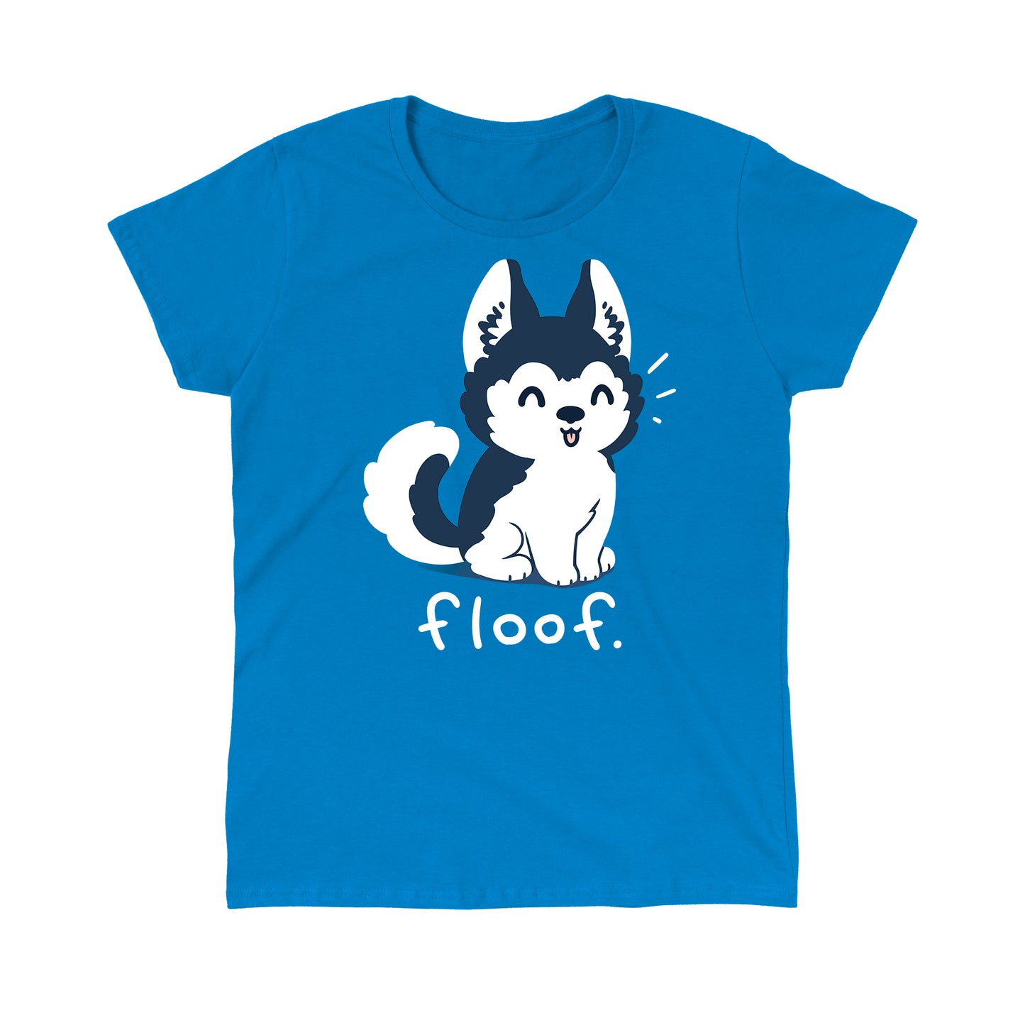 Classic Cotton T-shirt_TeeTurtle sapphire blue Floof apparel featuring a happy and fluffy husky with its tongue out, caption reads 'Floof'.