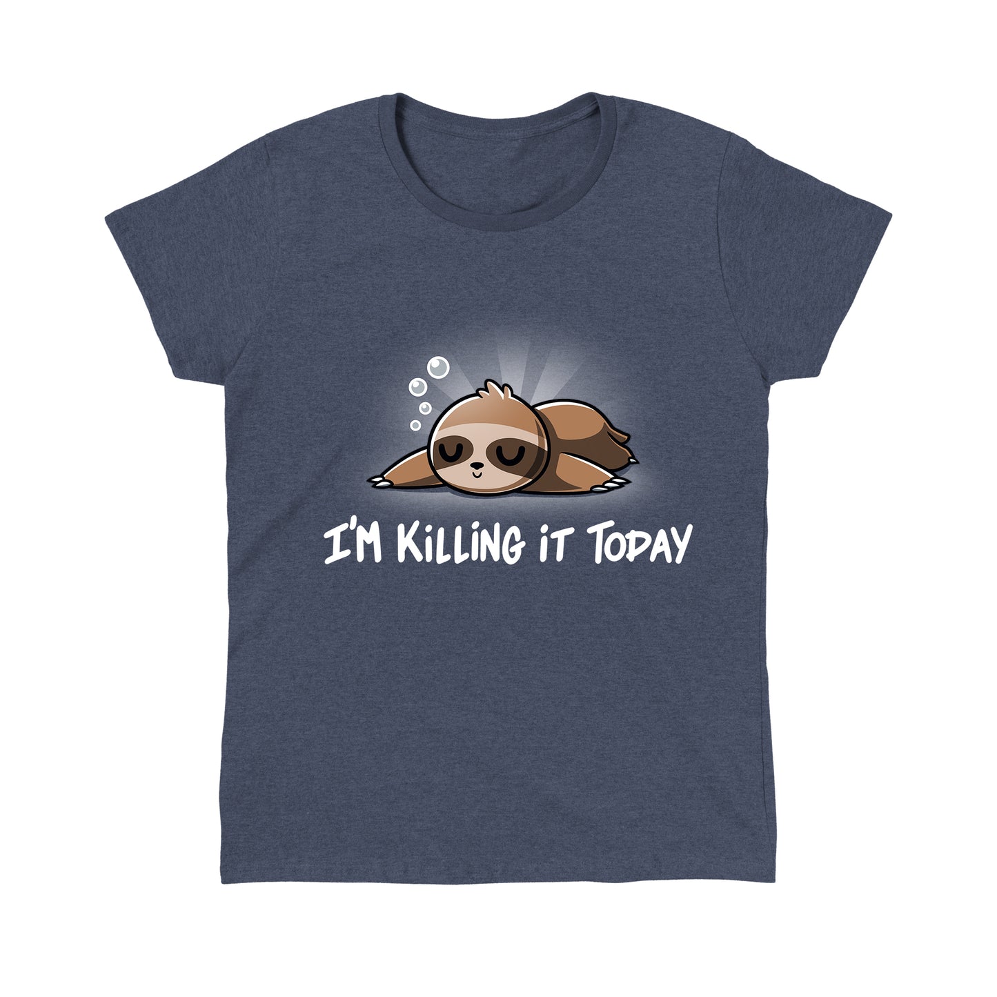 Classic Cotton T-shirt_TeeTurtle heather navy I'm Killing It Today t-shirt featuring a sleeping sloth.