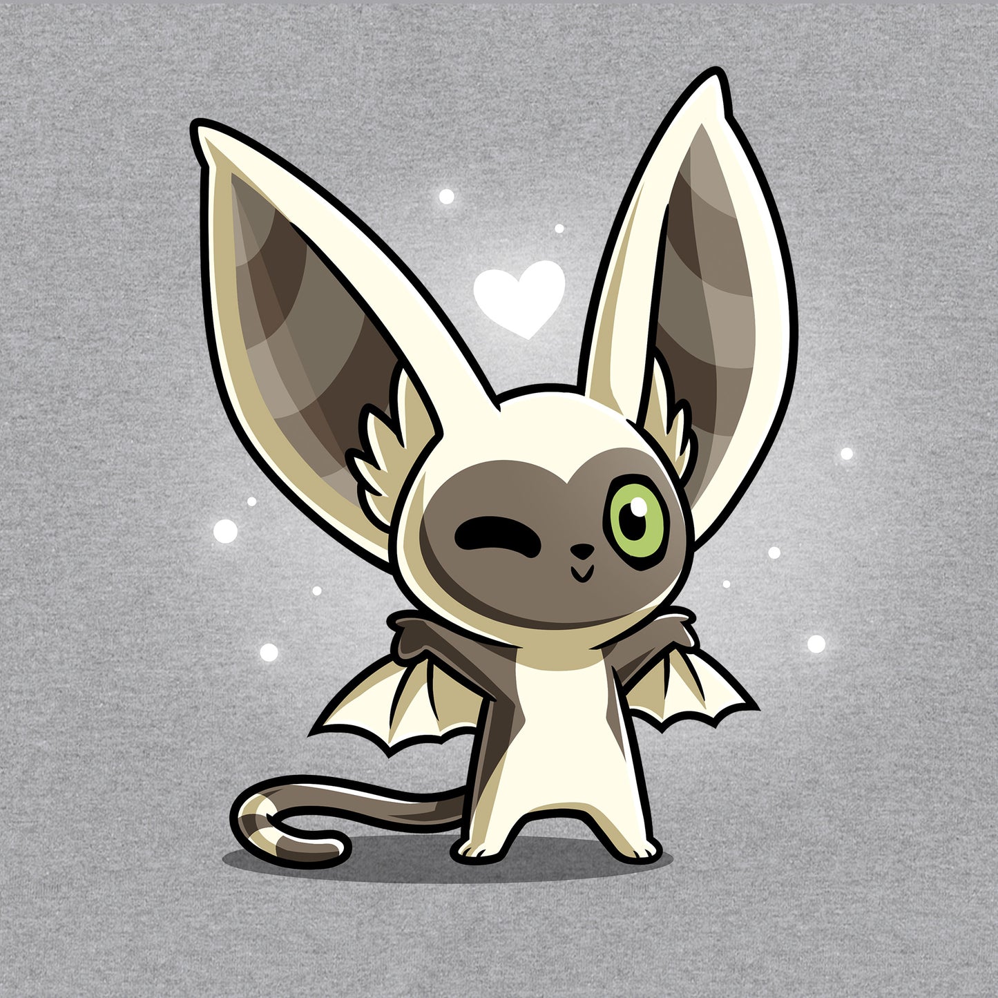 Pullover Hoodie_TeeTurtle heather gray Kawaii Momo apparel featuring a winking Momo with his wings spread.