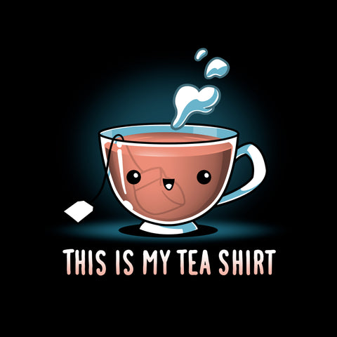 square-image-grid-Crew Neck Sweatshirt_TeeTurtle My Tea Shirt black design featuring a smiling teacup with a tea bag inside. Text below reads, "This is My Tea Shirt."