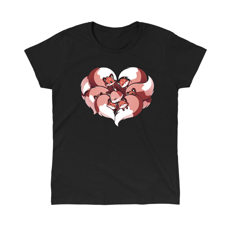 Classic Cotton T-shirt_TeeTurtle black A Mother's Love apparel featuring a kitsune mom surrounded by her baby kitsunes, forming a heart shape.