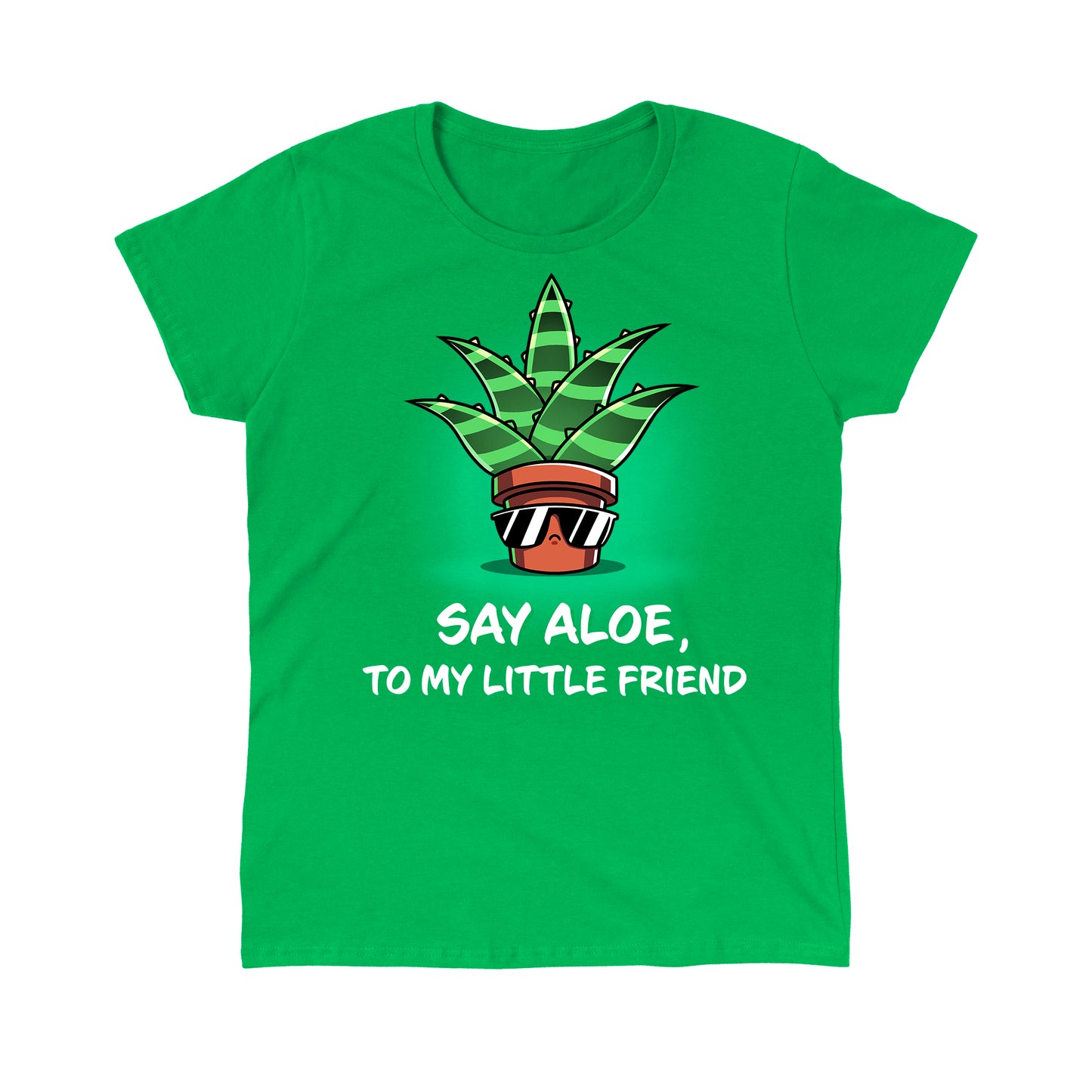 Classic Cotton T-shirt_TeeTurtle Say Aloe To My Little Friend Irish Green t-shirt featuring an aloe plant with sunglasses.