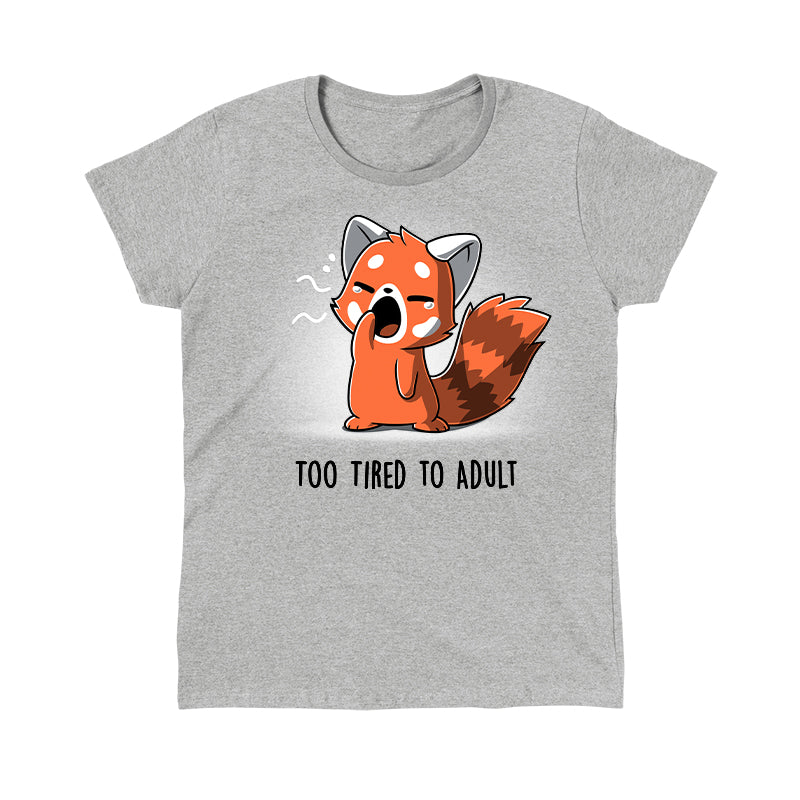 Classic Cotton T-shirt_TeeTurtle Too Tired To Adult heather gray t-shirt featuring a red panda yawning.