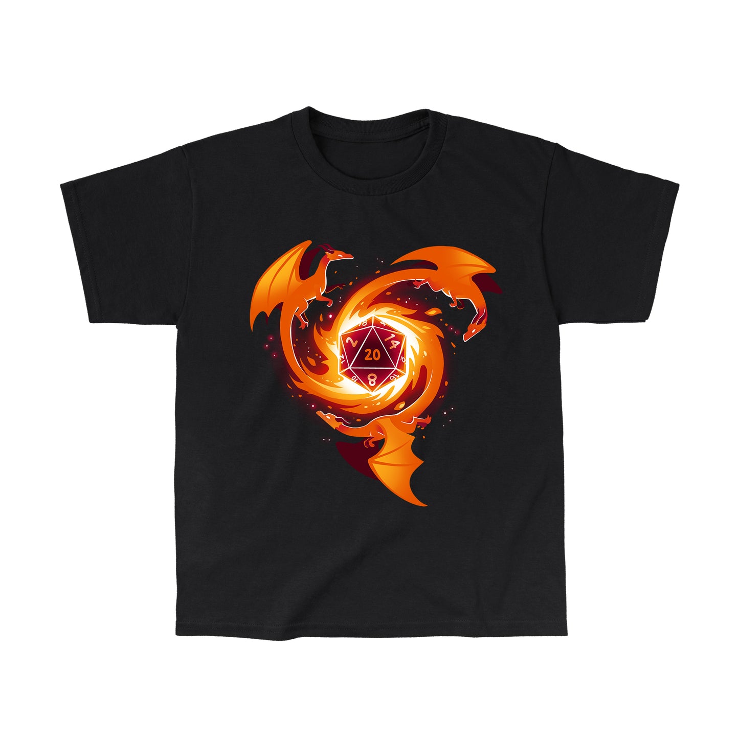 Classic Cotton T-shirt_TeeTurtle black A Dragon Appears t-shirt featuring three dragons flying around a D20.