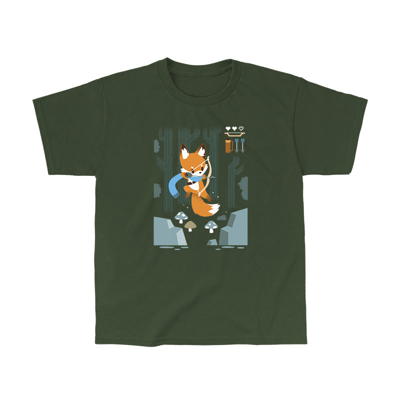 Classic Cotton T-shirt_TeeTurtle Archer Class forest green t-shirt featuring a fox with a bow and arrow.