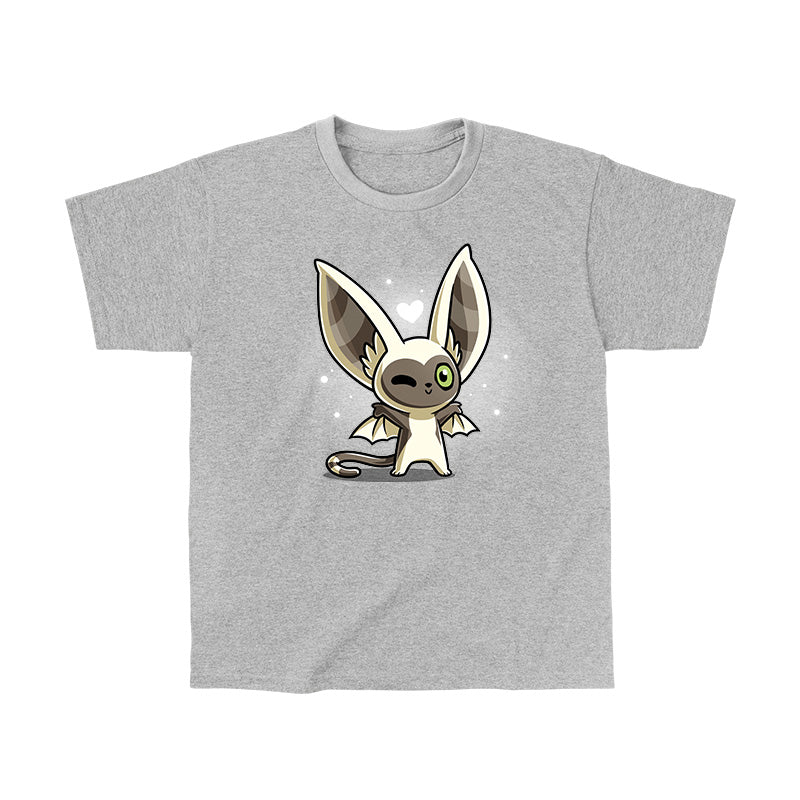 Classic Cotton T-shirt_TeeTurtle heather gray Kawaii Momo apparel featuring a winking Momo with his wings spread.