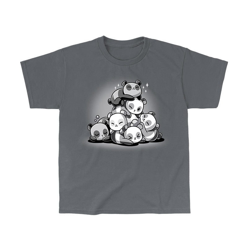 Classic Cotton T-shirt_TeeTurtle Panda Pile Charcoal Gray t-shirt featuring a group of cartoon pandas sleeping in a stack.