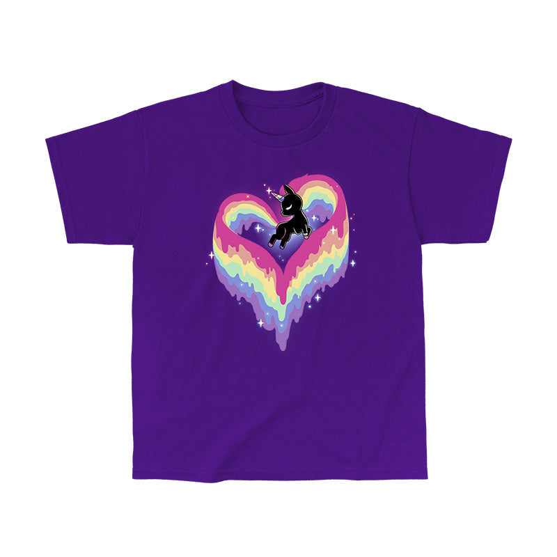Classic Cotton T-shirt_TeeTurtle Rainbow Paint Unicorn purple t-shirt featuring an artistic unicorn with a rainbow tail and mane in the shape of a heart.