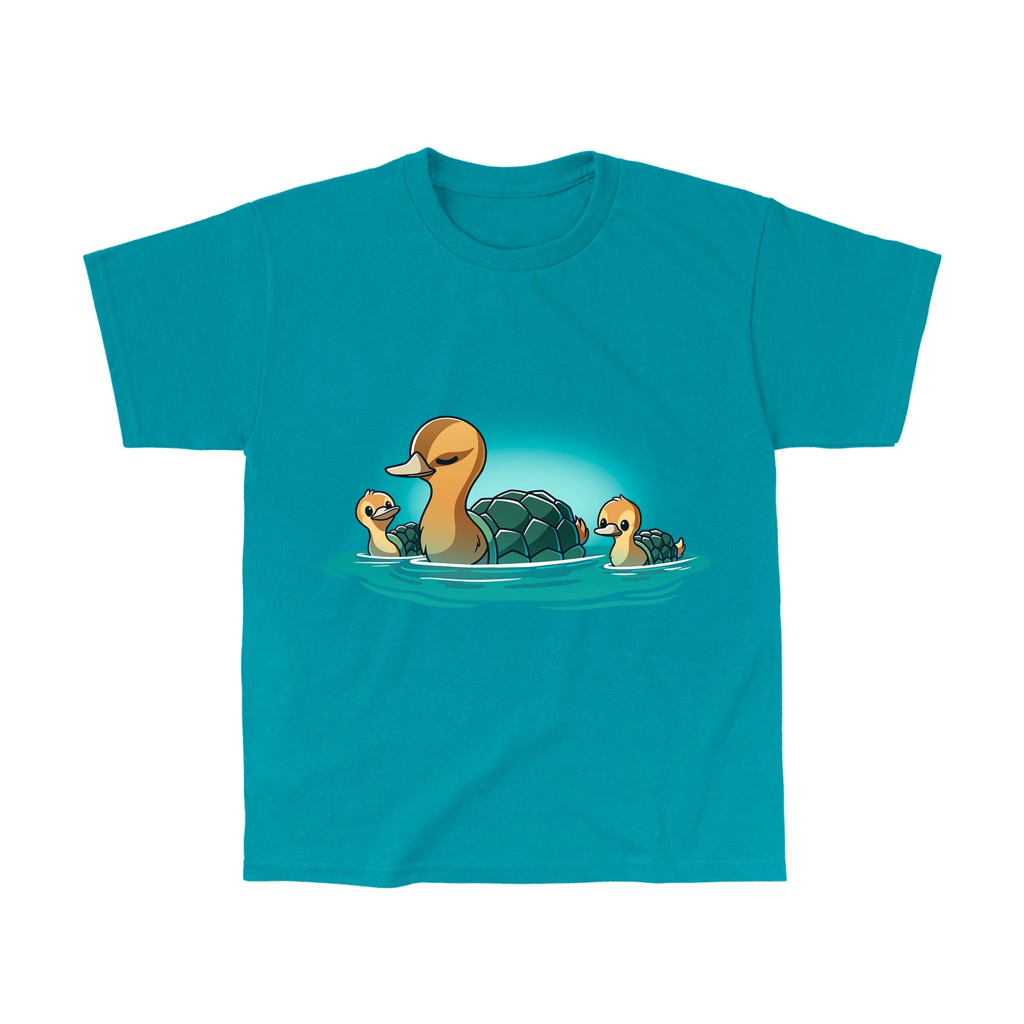 Classic Cotton T-shirt_TeeTurtle tropical blue Turtle Ducks apparel featuring a family of swimming turtle ducks.