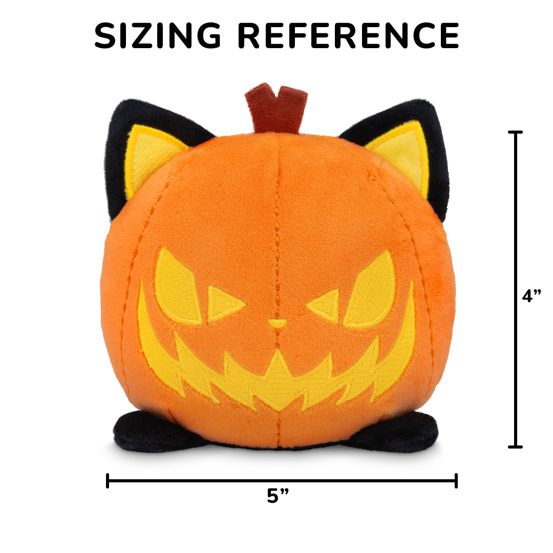 Halloween Cat & Jack-o-Lantern 4" Reversible Plushie (Glow) 5 inches wide by 4 inches tall