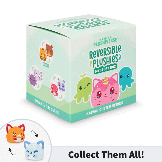 A collection of Plushiverse Kawaii Cuties reversible plushies from the TeeTurtle in a mystery box.