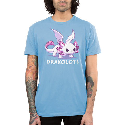 Premium Cotton T-shirt_TeeTurtle light blue Draxolotl apparel featuring a white axolotl with a fierce expression and dragon wings.