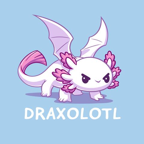 square-image-grid-Premium Cotton T-shirt_TeeTurtle light blue Draxolotl apparel featuring a white axolotl with a fierce expression and dragon wings.