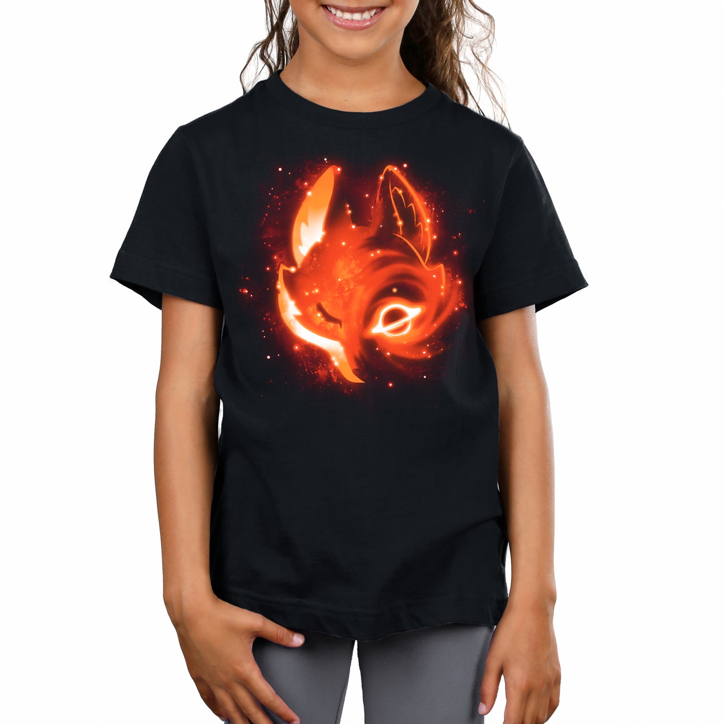 Premium Cotton T-shirt - An orange Black Hole Fox with glowing eyes on a TeeTurtle apparel background.