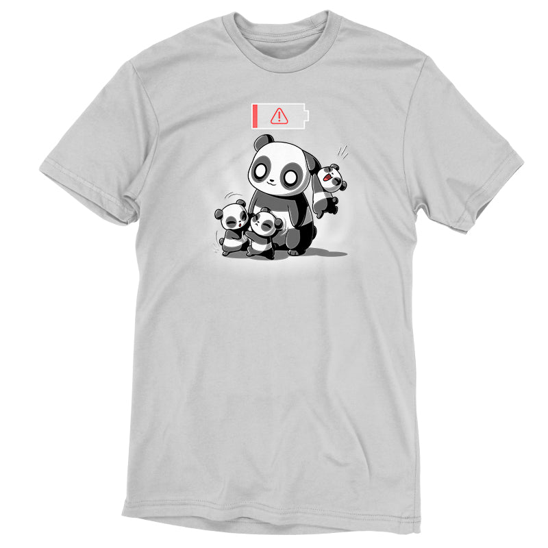 Running on Empty Men's t-shirt by monsterdigital featuring a graphic of three cartoon pandas, one large and two small, in playful poses.