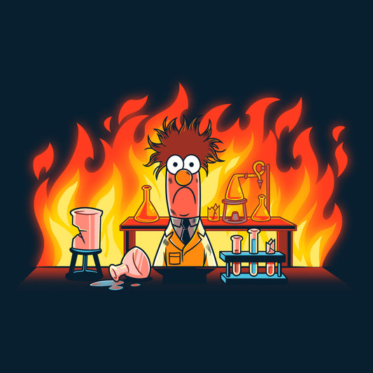 An officially licensed Muppets cartoon character sitting in front of a fire.