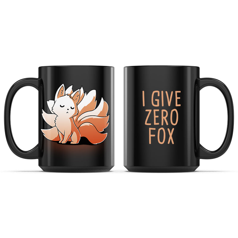 Ceramic Mug_TeeTurtle I Give Zero Fox black Mug featuring a haughty kitsune with the caption, "I Give Zero Fox".