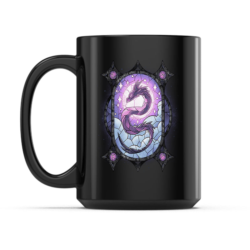 Ceramic Mug_TeeTurtle Stained Glass Dragon black mug featuring a dragon made out of stained glass.