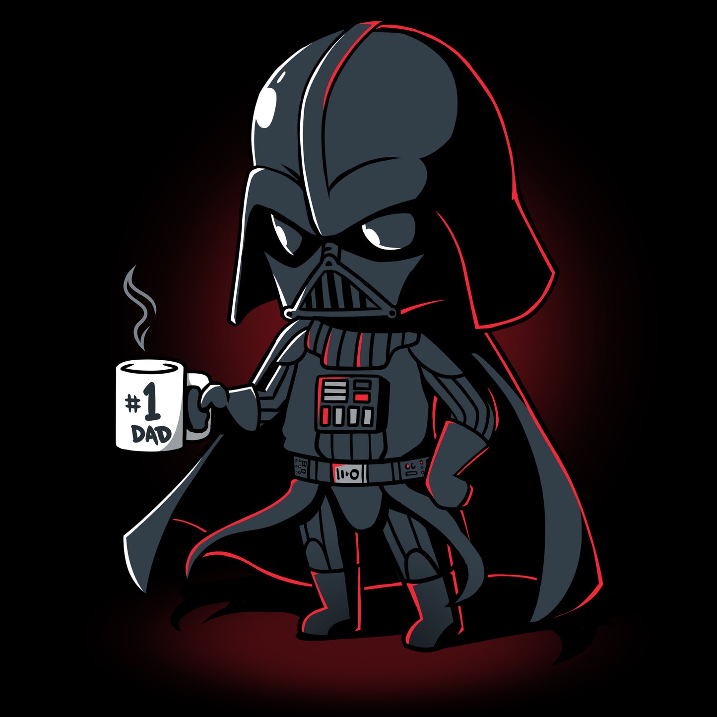 Officially licensed Star Wars Darth Vader Men's T-shirt with a cup of #1 Dad coffee.