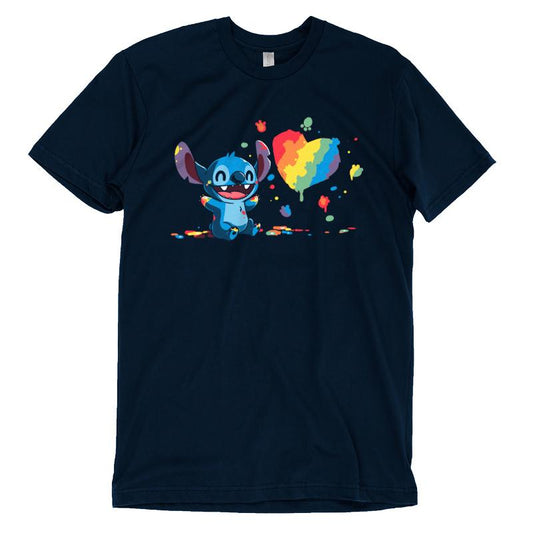 Officially licensed Disney Paw Painting (Stitch) rainbow heart t-shirt.