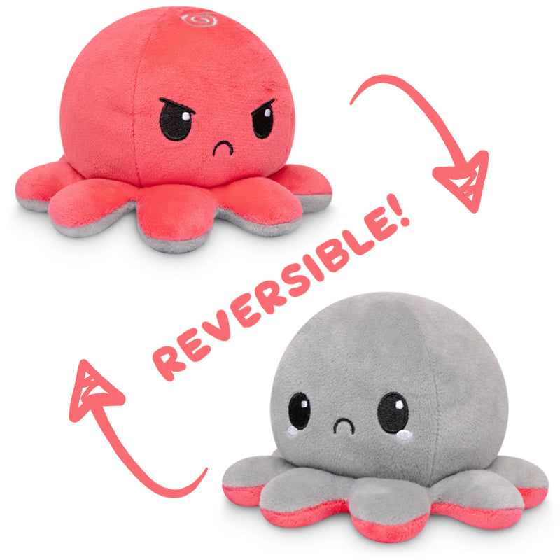 TeeTurtle Reversible Octopus Plushie (Red Gray)