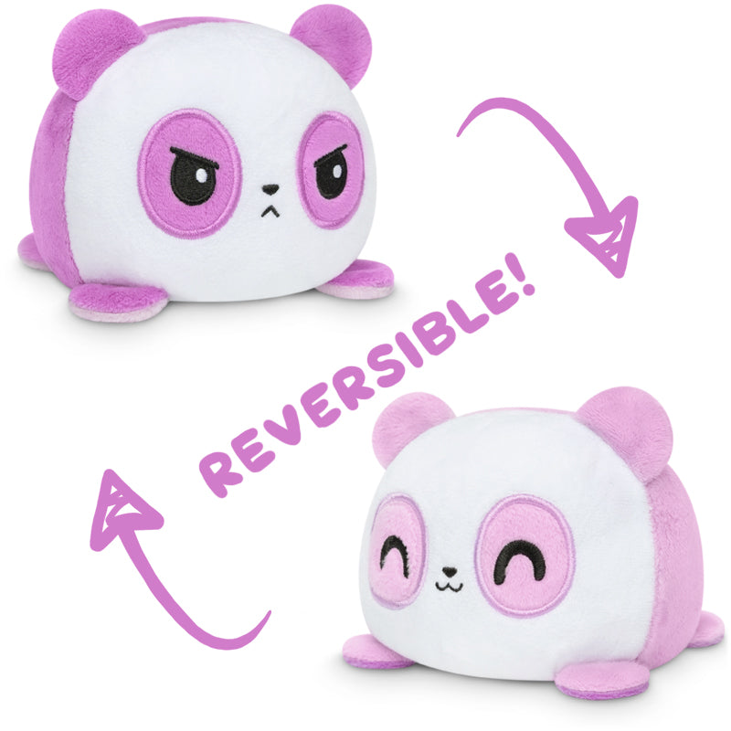 Two TeeTurtle Reversible Panda Plushies with the words "reversible" on them.