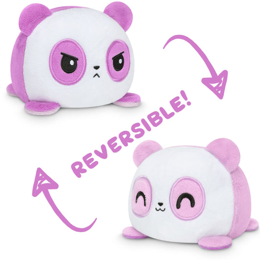 Two TeeTurtle Reversible Panda Plushies with the words 