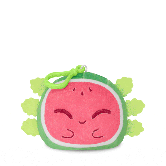 A sweet Plushiverse Alotl Watermelon Reversible Keychain by TeeTurtle on a white background.