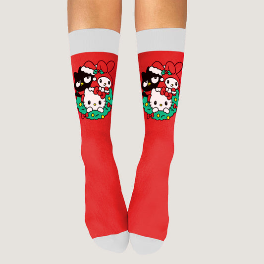 Officially Licensed Hello Kitty Christmas socks.
Product Name: Sanrio's Hello Kitty and Friends Holiday Socks