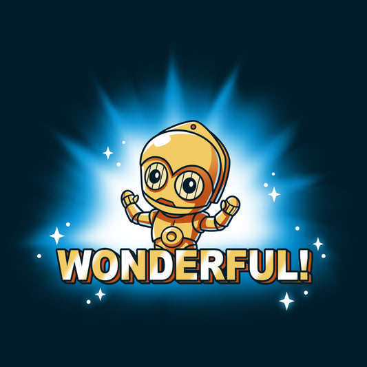 An officially licensed Star Wars Wonderful! cartoon robot with the word wonderful on it.