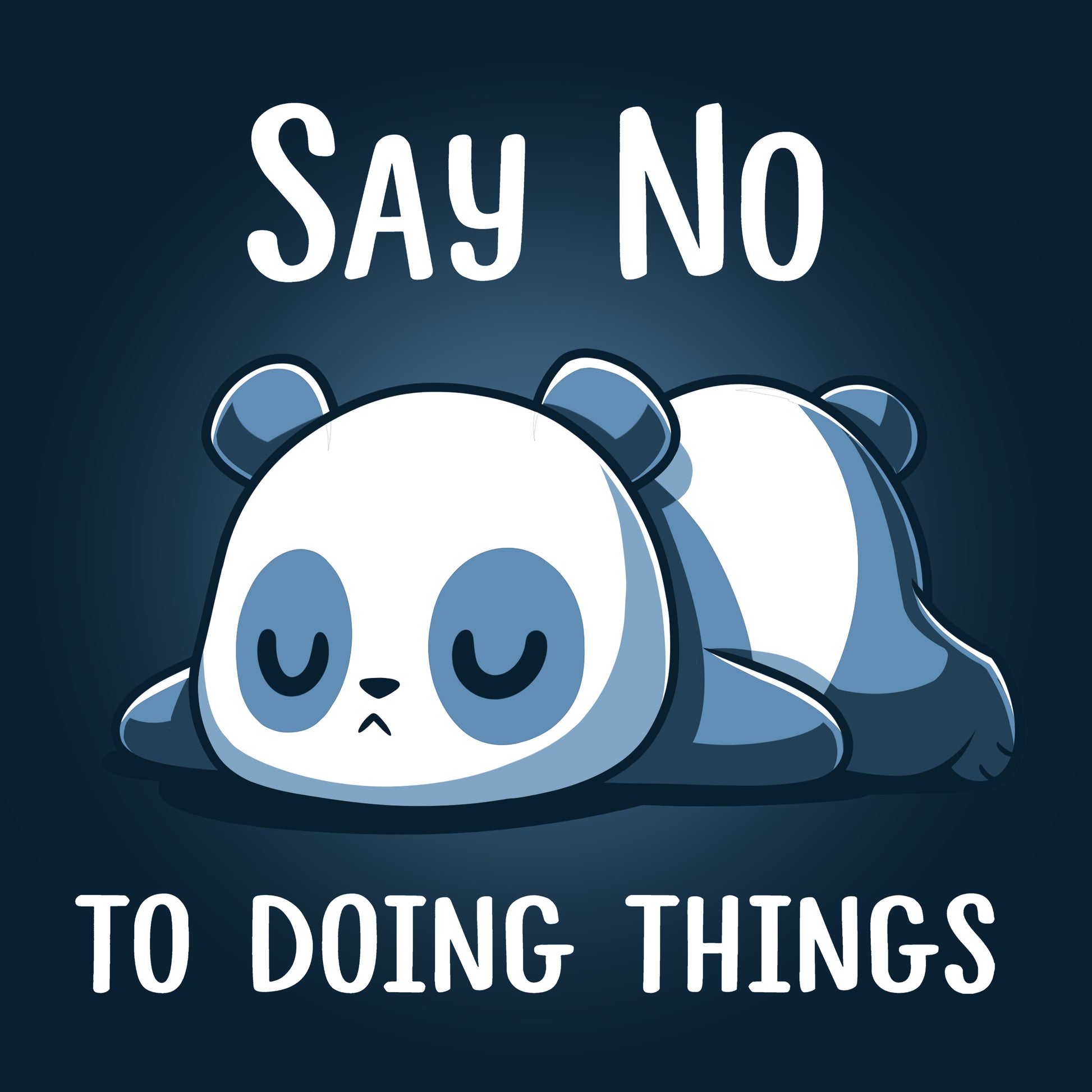 A navy blue t-shirt featuring a panda bear advocating "Say No To Doing Things" by TeeTurtle.