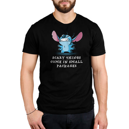 A Disney T-shirt featuring the Scary Things Come in Small Packages brand.