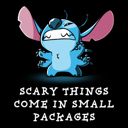 Stitch scares in a tiny Disney t-shirt called "Scary Things Come in Small Packages" by Disney.