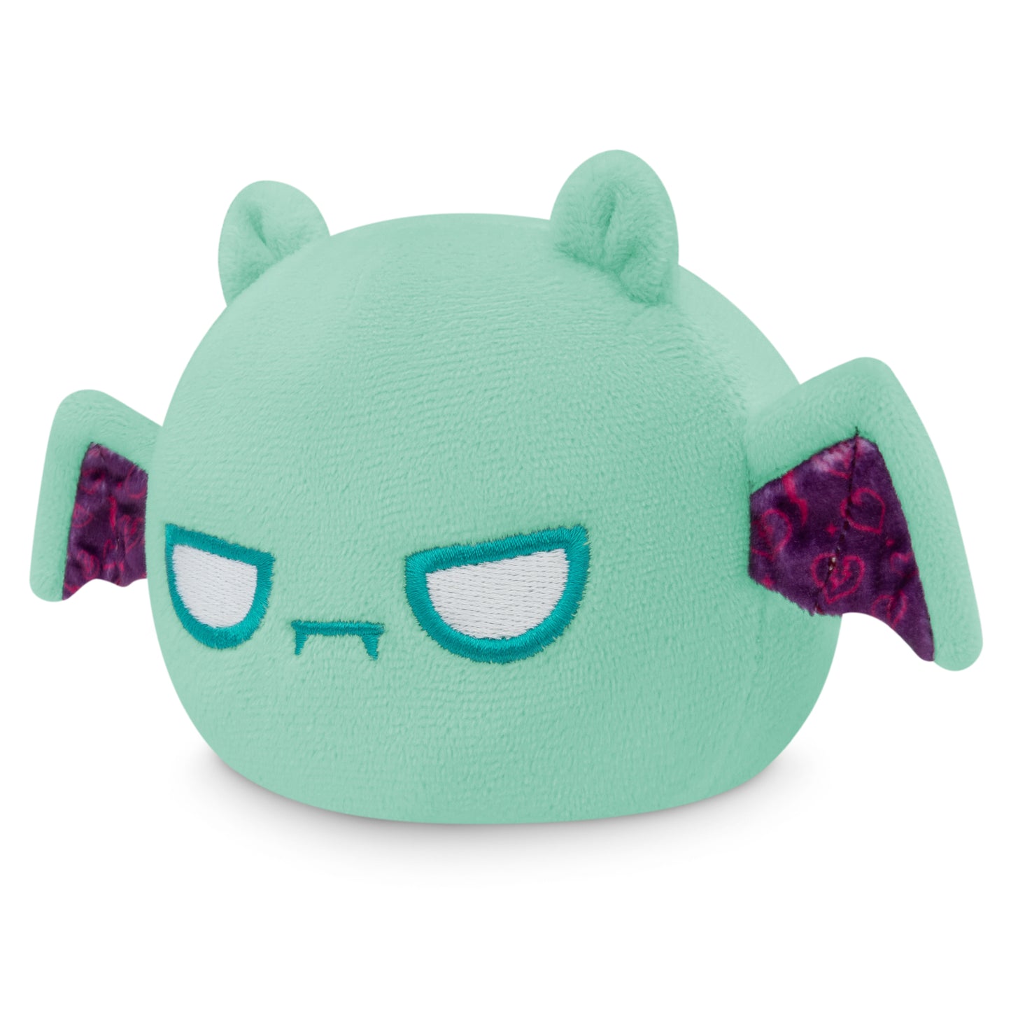 A green Plushiverse Love Is Batty Plushie Tote Bag with purple eyes, perfect for plushie collectors or as a cute storage pouch by TeeTurtle.