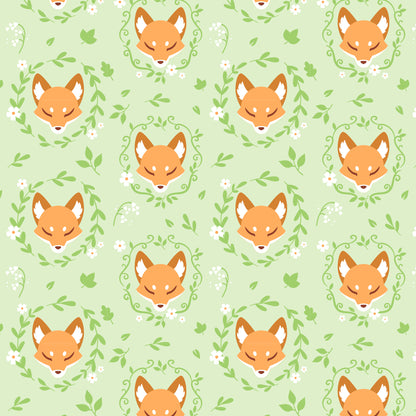 TeeTurtle Plushiverse Floral Fox Plushie Tote Bag on a green background.